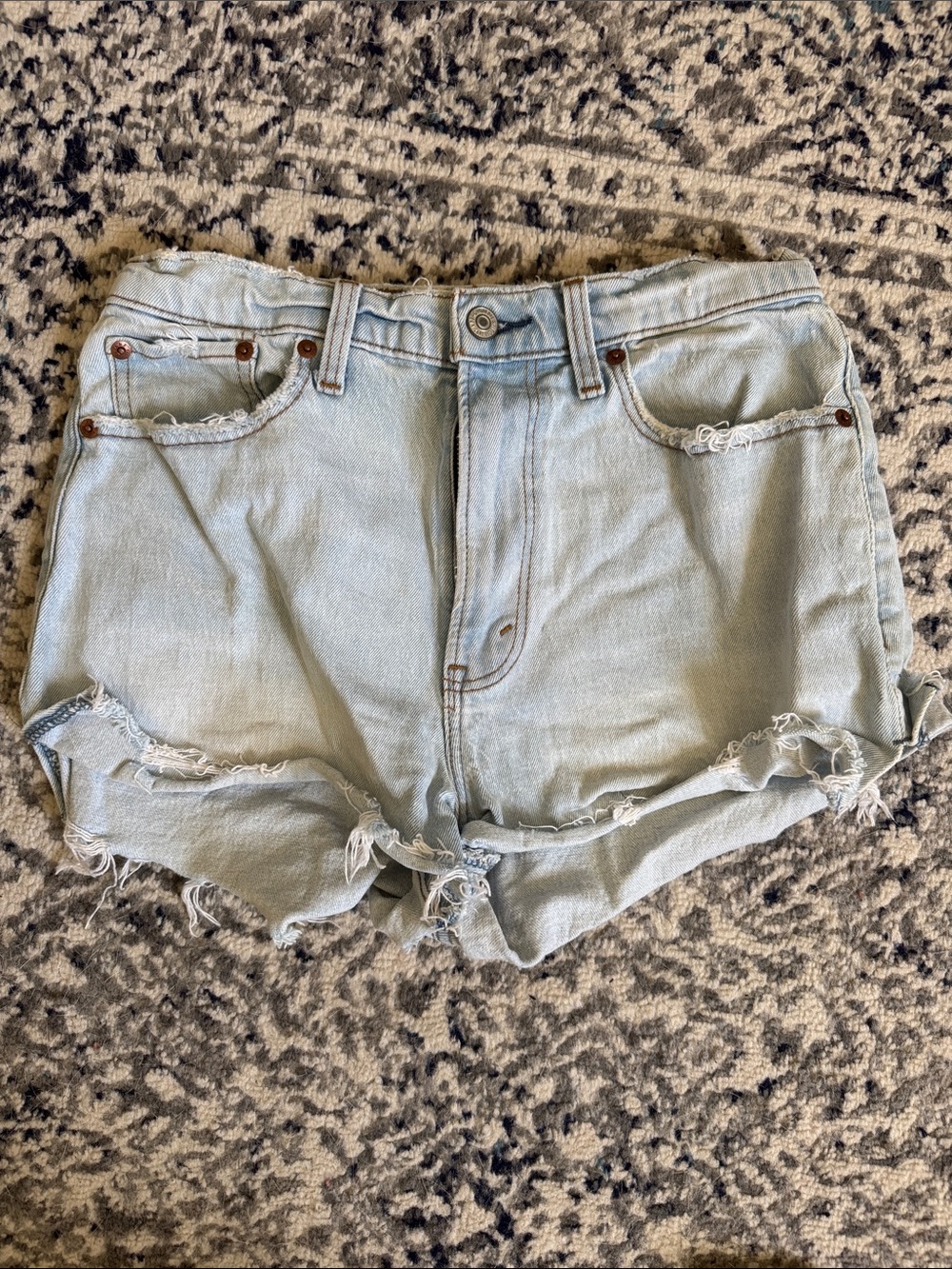 Abercrombie & Fitch Curve Love Light Wash Distressed Denim Shorts